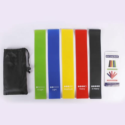 Resistance Bands Set of 5 – Long Exercise Loop Bands for Workout, Pull Up Assistance, Physical Therapy, Home Gym & Full Body Training – Fitness Bands for Men & Women with Carry Bag & Guide