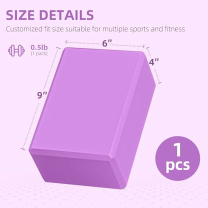 Large Foam Yoga Block 1 Pack, 9x6x4 Sturdy Pilates Block, Workout Block, Non Slip Surface Yoga Brick for Pilates Meditation, Stretching and Toning - color: Purple-