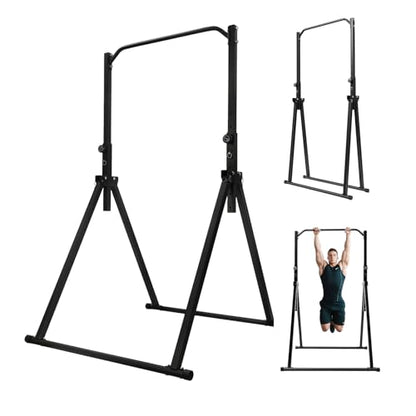 Power Tower Pull Up Bar Station Foldable Pull Up Rack Dip Station 5.74-7.55ft Height Adjustable Home Strength Training Fitness Workout Equipment, Up to 440lbs (No double bar)