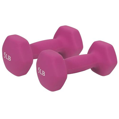 Sunny Health & Fitness Neoprene Coated Hex Shaped Dumbbell Non-Slip Fitness Weights for Home Gym Exercise, Full Body Workout Strength Building, Weight Loss, Sold in Pairs - Sizes - 2LB, 5LB, 8LB, 10LB - style: 5 Pounds