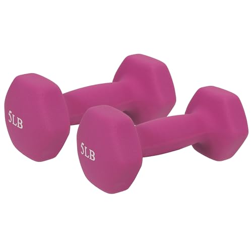 Sunny Health & Fitness Neoprene Coated Hex Shaped Dumbbell Non-Slip Fitness Weights for Home Gym Exercise, Full Body Workout Strength Building, Weight Loss, Sold in Pairs - Sizes - 2LB, 5LB, 8LB, 10LB - style: 5 Pounds