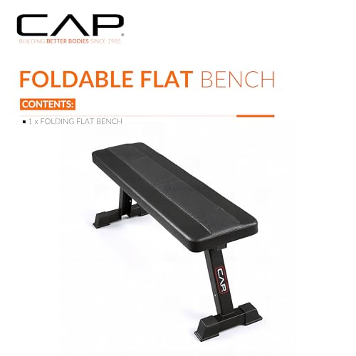 CAP Barbell Foldable Flat Weight Bench | Folding Workout Bench with Steel Frame, Thick Box-Stitched Padding & 600 LB Capacity | Compact Home Gym Strength Training Bench