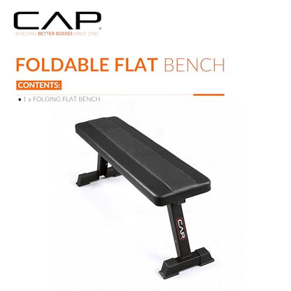 CAP Barbell Foldable Flat Weight Bench | Folding Workout Bench with Steel Frame, Thick Box-Stitched Padding & 600 LB Capacity | Compact Home Gym Strength Training Bench