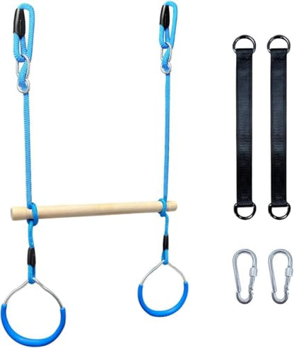 Trapeze Swing Bar with Gymnastic Rings | Sturdy Steel Construction | Warrior Accessories for Obstacle Course | Great for Indoor & Outdoor Use - Ages 3+
