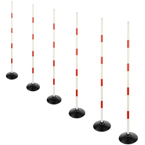 Red-White Soccer Agility Pole Set Rubber Base Dribbling Stick Traffic Warning Sign Pole Multifunctional Training Pole - color: Pack of 6, style: 4.9 FT