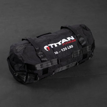 Titan Fitness 50-125 LB PRO Strongman Sandbags, Double Layer, 1050D Cordura, Black, Carry Home Gym Training