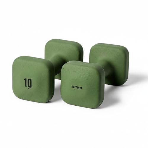 WeGym SafeGrip Square Dumbbells with Anti Slip Handles, Aesthetic Free Weights for Home Workouts, Stable Design Prevents Rolling during Floor Exercises - color: Forest, style: 10LB Pair