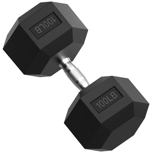 PAPABABE HEX Dumbbell Set 2.5-125lb, Rubber Encased Home Gym Dumbbells, Exercise & Fitness Weights Dumbbells for Women & Men, Hand Weight for Strength Training - size: 100 lb, Single, style: Chrome Handle