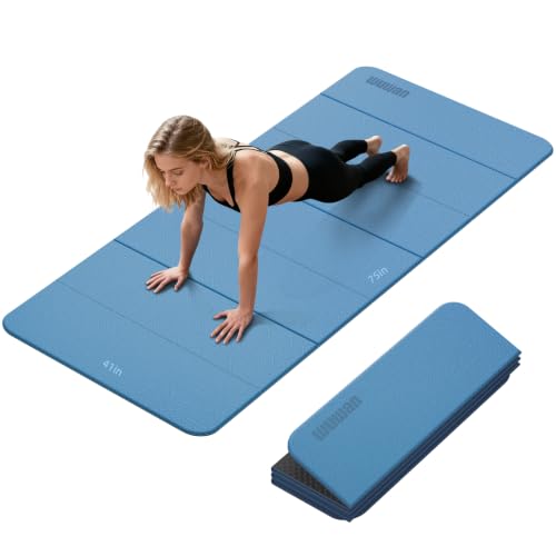 Foldable TPE Yoga Mat Thick 10mm,75" x40"Extra Large Exercise Mats - color: Blue