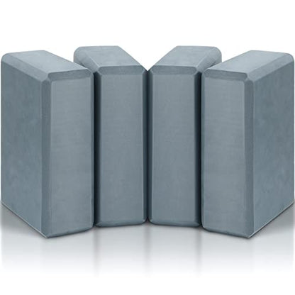 4 Pcs Yoga Blocks Soft EVA Foam Supportive Yoga Brick Non Slip Exercise Block Equipment for Pilates Exercise Workout Meditation Supplies, Grey, 9 x 6 x 3 Inches