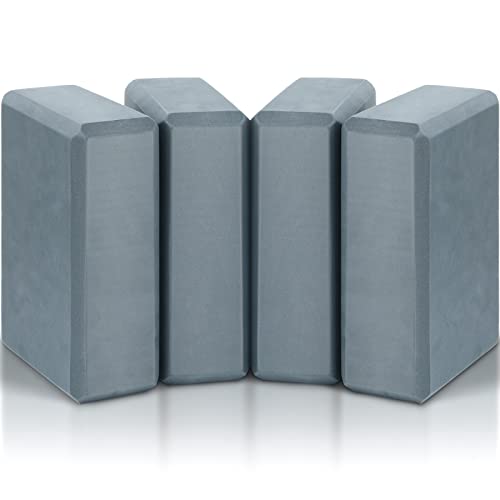 4 Pcs Yoga Blocks Soft EVA Foam Supportive Yoga Brick Non Slip Exercise Block Equipment for Pilates Exercise Workout Meditation Supplies, Grey, 9 x 6 x 3 Inches