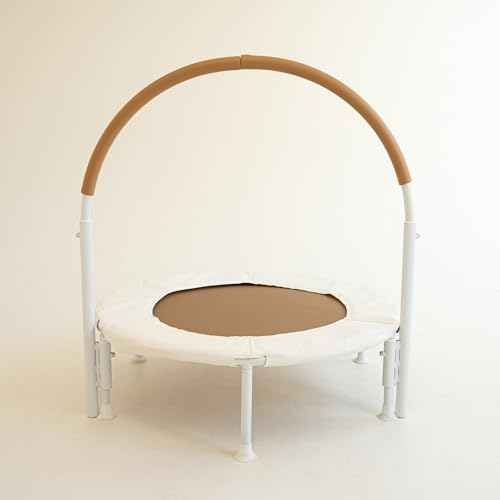 36" Kids and Toddler Mini Trampoline, Aesthetic Indoor and Outdoor Small Baby Trampoline with Removable Handle, Ultra Safe No-Gap Elastic Spring Design - color: Sand