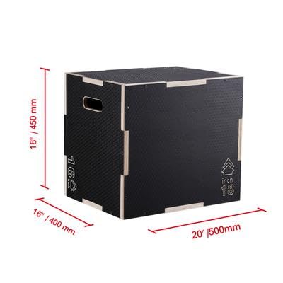 Happybuy 3 in 1 Plyometric Jump Box, 20/18/16 Inch Wooden Plyo Box, Anti-Slip Platform for Jumping Agility, Step Up Box for Home Gym Conditioning & Strength Training, Black