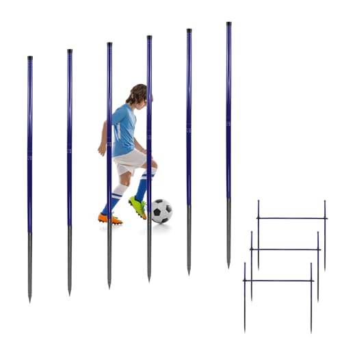 Agility Poles, 6 Pack 4.9FT Metal Soccer Training Poles Adjustable Agility Hurdles Training Equipment
