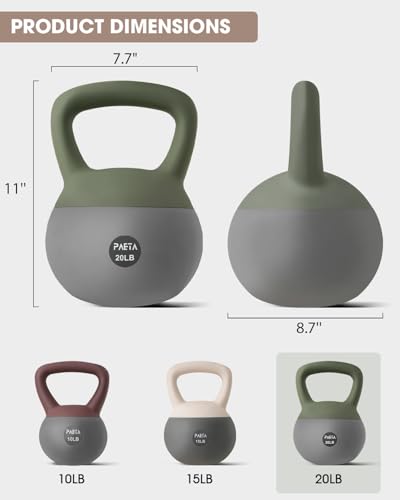 PAETA Soft Kettlebell for Home Fitness – Anti-Slip Grip & Wide Handle Design,Soft Kettlebell Set, Gentle Floor-Friendly Impact – 10lbs, 15lbs, 20lbs, for Home Functional Training - color: 20lbs Green