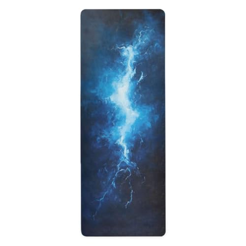 Kigai Travel Yoga Mat 71" x 24" Non Slip Natural Rubber Foldable Exercise Mat Ultra Thin 1.5mm Lightweight for Fitness, Pilates & Home Workout, Blue Lightning