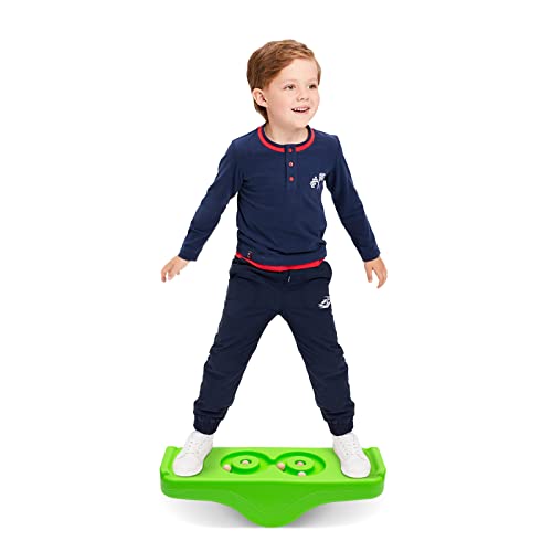 Kids Rocking Seesaw Balance Board with 5 Wooden Balls Sensory Training Rocking Board Balance Training Equipment Children Indoor Outdoor Activity Toy (Green) - color: Green