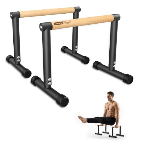SNADER Wood Parallettes, 12.8" High – Push Up Bar & Dip Bar, Anti-Slip Calisthenics Equipment for Handstand, L-Sit, Full Planche, Gymnastics, Home Gym Strength Training, Supports 660 lbs