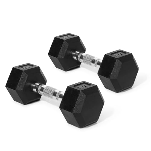 Ritfit 5-650 LBS PVC Encased Hex Dumbbell Sets with Optional Rack for Home Gym, Hand weight with Chrome Handle for Strength Training,Workouts - style: 2X10LBS