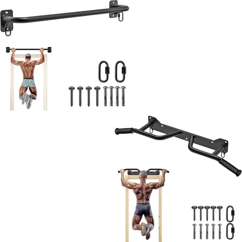 SELEWARE Heavy Duty Wall Mount Pull Up Bar Bundle - Fully Welded Steel, 600 lb Capacity, w/Resistance Band Hooks & Multiple Grip Options - For Doorway, Beam or Joist