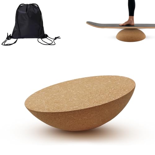 Solid Cork Balance Board Half Ball, 11.8" (30cm) Fitness Half-Ball Trainer for Balance Stability, Mobility & Core Strength Development Excecise Tool for Yoga, Rehab, Pilates & Surf Traning