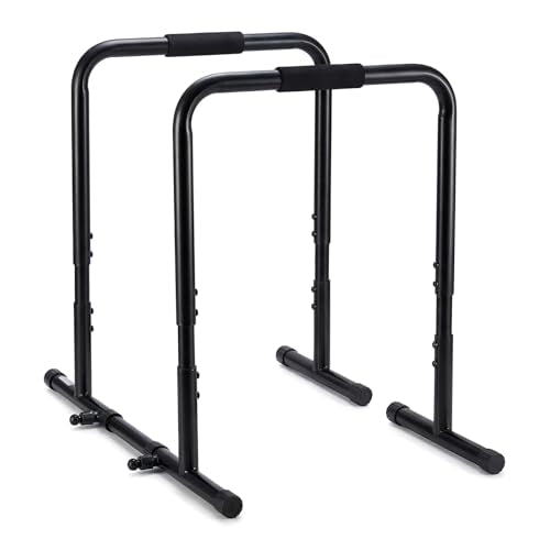 OLIXIS Dip Bar, Adjustable Heavy Duty Dip Bar Station with Soft High-Density Foam Handles, Stabilizer Parallel Parallette Bar Fitness Equipment for Home, Gym, Patio, Office - color: Inky Black