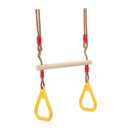 Trapeze Swing Bar Wooden Hanging Hoop Gymnastic Swing Rings with Adjustable Straps Yellow