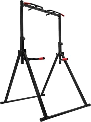 Pull Up Bar Equipment Dip Station, Foldable Power Tower Multifunction Workout Station Gym Strength Training Equipment for Home Gym