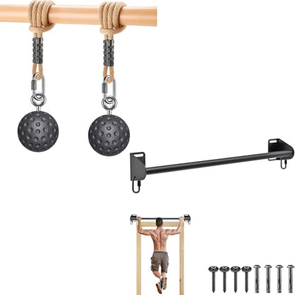 SELEWARE Pull Up Ball Grip & Wall Mounted Pull Up Bar, Heavy Duty Home Gym Equipment for Strength Training, Rock Climbing, Chin Ups, Black