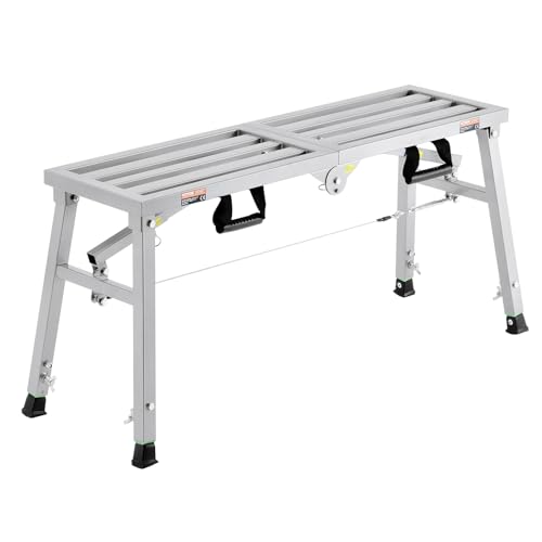 VEVOR Work Platform, 39"x 12" Portable Scaffolding Platform, Folding Steel Step Ladder Adjustable Height 19.7”-29.1”, 400 lbs Load Capacity, Non-Slip Drywall Painting Stool for Cleaning &Washing - size: 39"x 11"