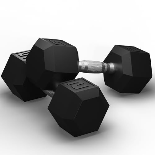 GRETERST Dumbbells Set Rubber Coated Hex Hand Weights Exercise & Fitness for Home Gym Workouts Strength Training Equipment, Black, 5LB