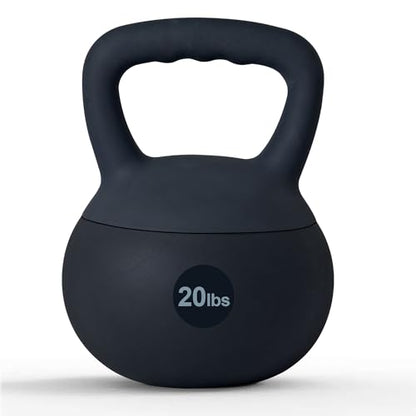 soges PVC One-Piece Kettlebell with Wide Handles, Strength Training Kettlebells 5lb to 35lb Optional for Women of Different Levels, Iron Sand Filled Soft Kettlebell - color: 20lbs - Black