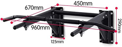 Pull Up Bar, Wall Mounted Metal Chin Up Bar, With Pull Rope And Three Rings, Home Fitness Exercise Bracket, Load 200Kg