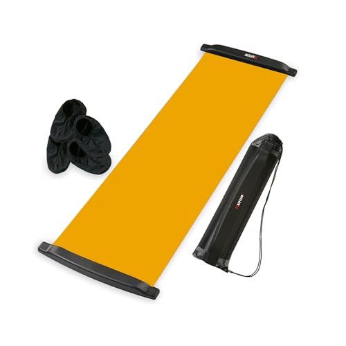Slide Board(71"L x 20"W),Balance Workout Sliders with End Stops,Exercise Slide Board With 1 Mesh Carrying Bag,2 Sets of Shoes Booties for Beginners and Pros