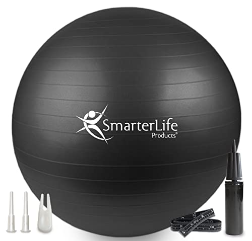 SmarterLife Exercise Ball, Yoga Ball for Gym, Balance, Stability, Pregnancy - color: Black, size: 45 cm