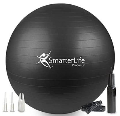 SmarterLife Exercise Ball, Yoga Ball for Gym, Balance, Stability, Pregnancy - color: Black, size: 45 cm