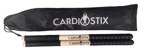 CardioStix 8.5oz Bundle(1 PAIR WITH BAG) Highest-Weighted Double Grip Premium American Hickory Wood Cardio Drum Sticks | Drumming, Fitness, Aerobic Class, Exercises(Black w/bag) - color: Black with Bag