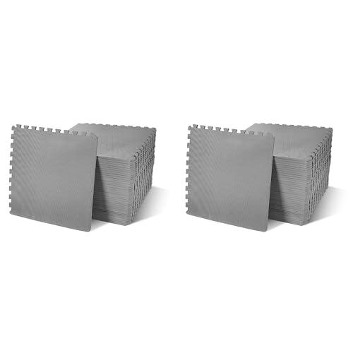 BalanceFrom 2-Pack 36-Count 24x24x0.5 Inch EVA Interlocking Foam Exercise Tile Mat, Gray – Non - Slip Puzzle Flooring For Home Gym, Fitness Studio
