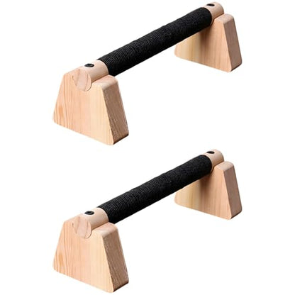 2 Pcs Wooden Push-Up Stands, 9.8 x 1.2 in Solid Wood Home Gym Equipment for Strength Training with Handle, Non-Slip Grip, Triangle Support Base for L-Sit, Dips, Core Workouts, Arm Muscle Enhancement