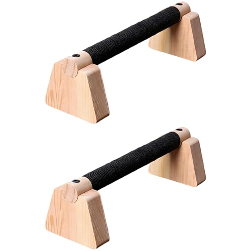 2 Pcs Wooden Push-Up Stands, 9.8 x 1.2 in Solid Wood Home Gym Equipment for Strength Training with Handle, Non-Slip Grip, Triangle Support Base for L-Sit, Dips, Core Workouts, Arm Muscle Enhancement