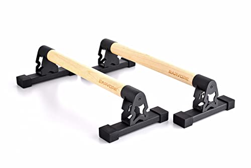 BARVORE® Wooden Parallettes, low or medium gymnastics bars, handstand bars with wooden handle, parallette bars for calisthenics, push up bar, bodyweight training