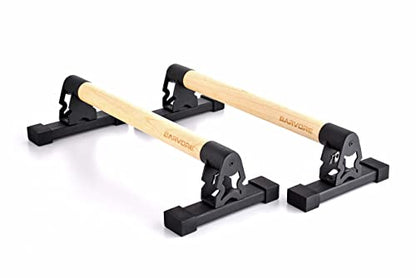 BARVORE® Wooden Parallettes, low or medium gymnastics bars, handstand bars with wooden handle, parallette bars for calisthenics, push up bar, bodyweight training