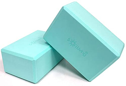Sol Living Yoga Blocks 2 Pack High Density EVA Foam Yoga Cushion Stretching Pilates Meditation Exercise Equipment Support Deepen Poses Odor Free Non Slip Yoga Accessories - 4" x 6" x 9"- Turquoise - color: Turquoise