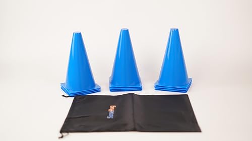 12 Pack Agility Training Cones – Sports Marker Cones for Soccer, Football, Basketball, and Fitness Drills – Durable Stackable Training Equipment for Speed and Coordination - color: BLUE