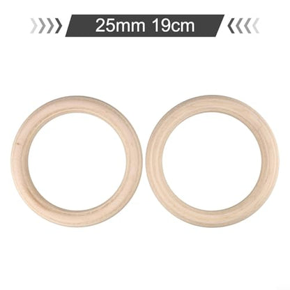 2Pcs Wood Gymnastics Rings Solid Birch Pull Up Bars for Adult Home Fitness Training Adjustable Straps Included 19mm Inner Diameter(25mm 19cm)