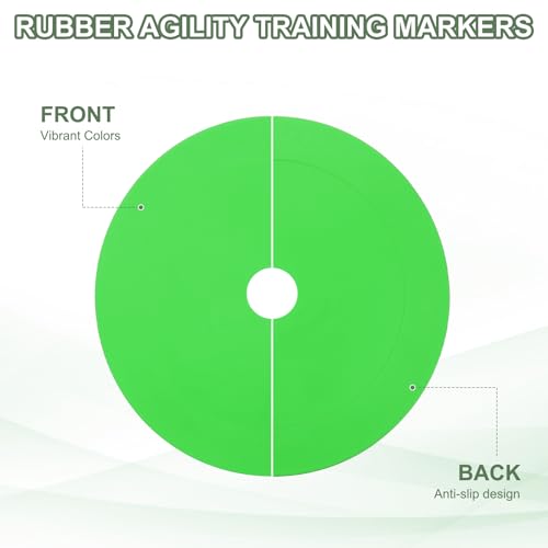 Flat Cones Spot Markers, Non-Slip Spot Marker Agility Dot Soccer Cones with Drawstring Bags - color: Green