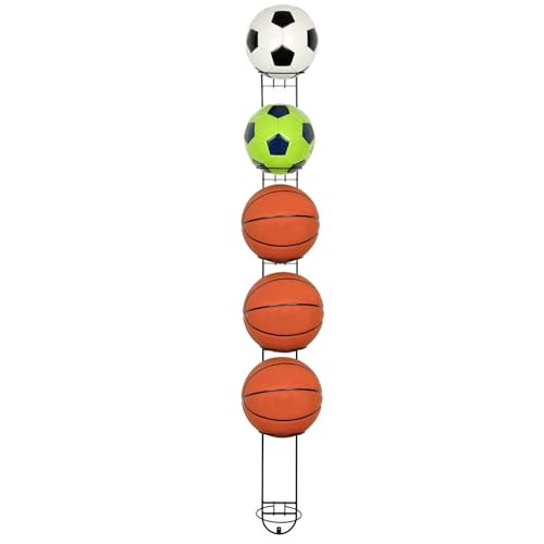 MyGift Modern Black Metal Sports Ball Storage Rack, Medicine Ball, Basketball, Soccer Ball, Volleyball Wall Holder for Gym or Garage