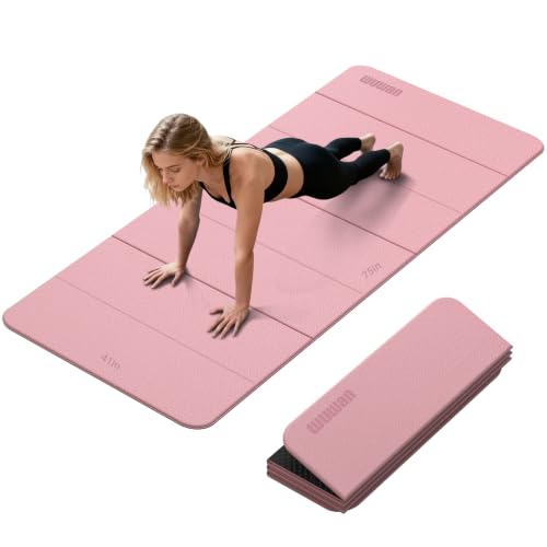Foldable TPE Yoga Mat Thick 10mm,75" x40"Extra Large Exercise Mats - color: Pink