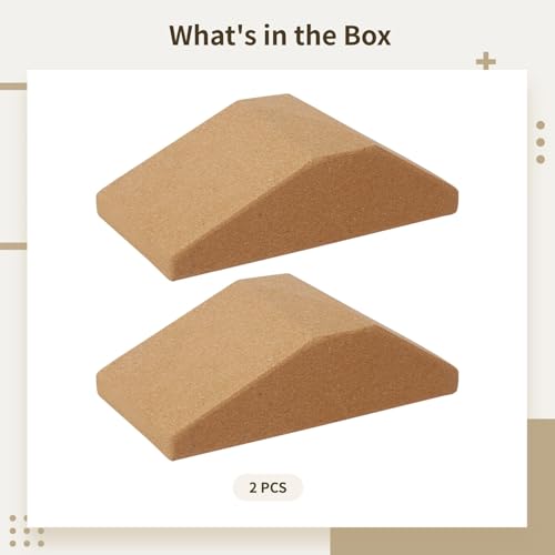 Set of 2 Cork Yoga Wedge Blocks, Non-Slip High-Density Supportive Blocks for Wrist Relief, Ergonomic Triangle Design for Squats & Myofascial Release