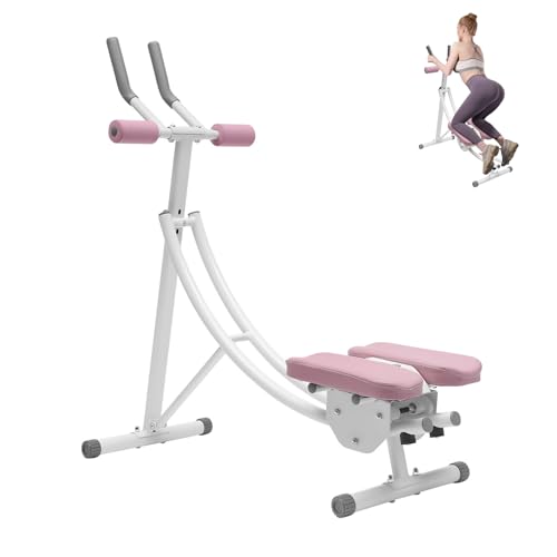 Ab Machine Abdominal Crunch Core Workout Equipment Foldable Exercise Ab Trainer Machine Coaster Abdominal/Core Fitness All Training Equipment Levels for Home & Gym - size: 41.33*15.74*43.3in Pink Rotation Cushion